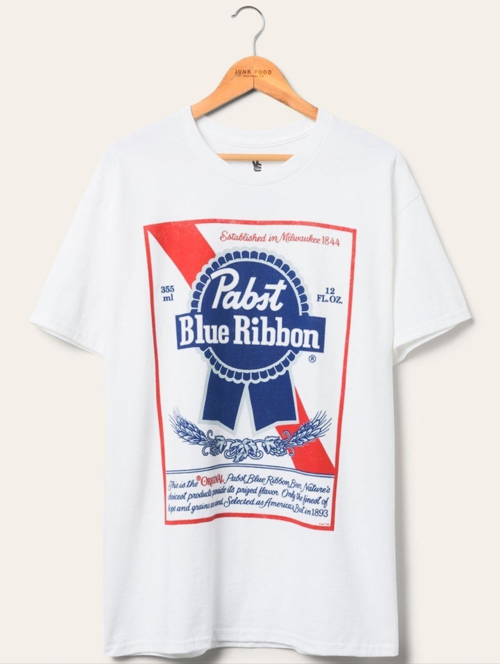 Junk Food Unisex White Pabst Blue Ribbon Label Flea Market Tee NWT Size Small